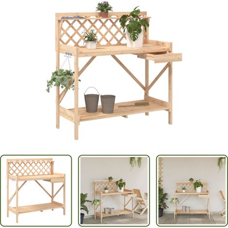 Table de jardin - Banc de rempotage avec treillis bois massif de sapin (1/5)