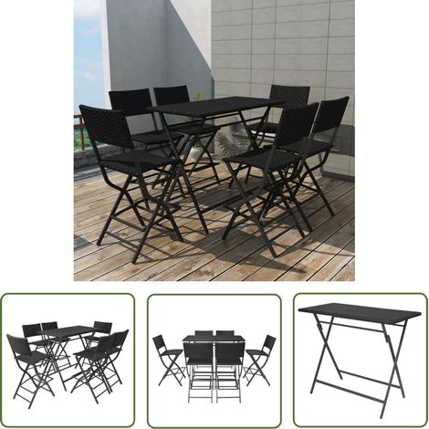 The Living Store Ensemble à manger d'extérieur pliable 7pcs Acier Résine tressée - Meubles De Jardin - Salon De Jardin - Set De Bar Extérieur - Mobilier D'extérieur - Table De Bar Pliante (1/5)