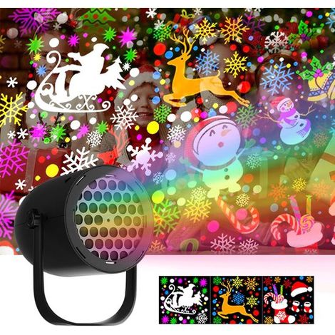 Projecteur de Nol - Projecteur LED avec 16 motifs lumineux - éclairage de Nol extérieures pour Jardin et mur - Projection festive pour Fenêtres et cour - Décoration de Nol - Zwart - 1 pièce (1/5)