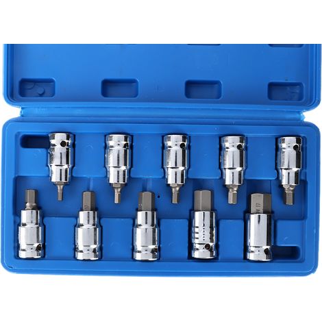 Jeu de 10 douilles à six pans 1/2 pouce pour clé à cliquet, outil de réparation automobile manuel (1/4)