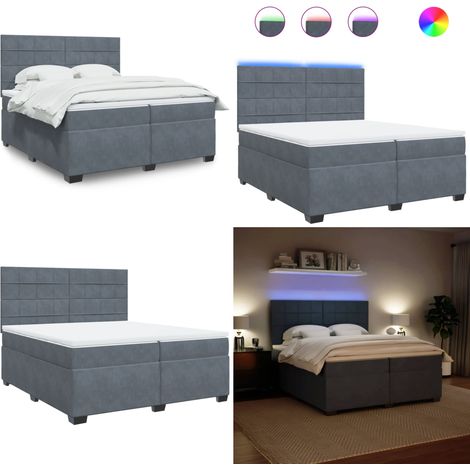 Boxspringbett mit Matratze Dunkelgrau 200x200 cm Samt - Boxspringbett - Doppelbett - Samtbett - LED Beleuchtung - Höhenverstellbares Kopfteil - Home & Living (1/5)