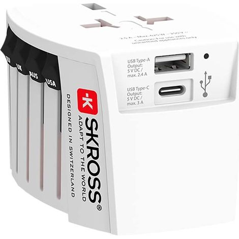 Adattatore da viaggio innovativo a 2 poli con caricabatterie usb doppio integrato 1x usb c e 1 x usb