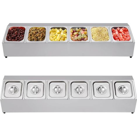 Stainless Steel Gastronorm Pan with Lid Food Containers Pot Pan Holder Bain Marie Pan Top shelf for containers Gastronorm RCPN 6 incl. 6 GN 1/6 containers dishwasher-safe (1/5)