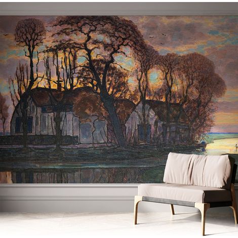 Selbstklebend Tapete modern - Wanddeko für Küche - Klebefolie Wand - luxus Look Abendlandschaft 312x219 cm (1/5)