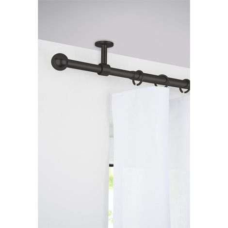 Gardinenstange ausziehbar 2in1 Wand- & Deckenmontage - Schwarz - 120-210 cm