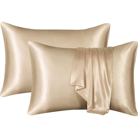 Taie d'oreiller en imitation soie douce, respirante et lisse des deux côtés, lot de 2, idéale comme cadeau (1/5)