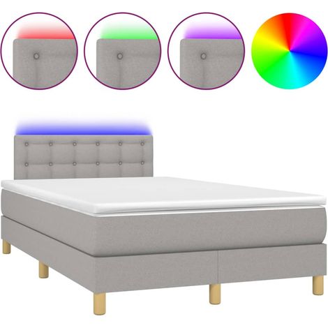 Lit double Lit adulte Sommier à lattes de lit matelas LED gris clair 120x190 cm tissu (1/5)