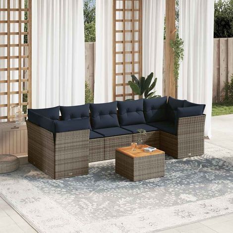8-tlg. Garten-Sofagarnitur mit Kissen Grau Poly Rattan vidaXL (1/5)