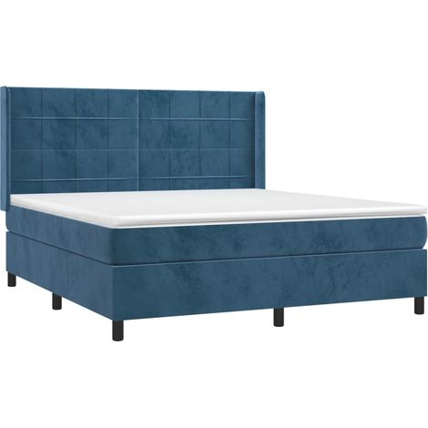vidaXL Giroletto a Molle con Materasso Blu Scuro 180x200 cm in Velluto (1/5)