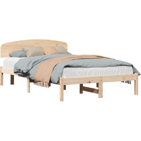Lit double  Lit adulte  Cadre de lit avec tête de lit Naturel 140 x 190 cm Pin massif