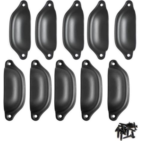 10 PCS 98mm Poignée de Coquille Vintage pour Tiroir Armoire Meuble Cuisine Noir (1/4)