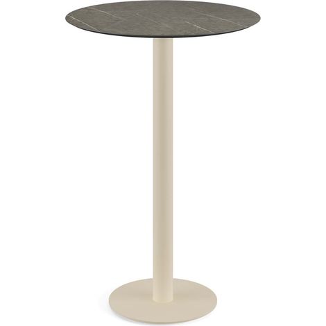 Urban mange-debout avec piètement sable + plateau HPL aspect bois HPL Ø70 cm - Veba