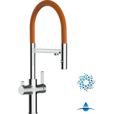 Robinet de Cuisine Mitigeur 4 Voies chromé pour système de carbonatation et filtration/purification d'eau bec orange orientable et douchette 2 jets détachable FC VIZIO (1/5)