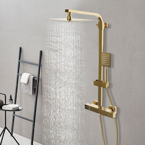 Anti-limescale shower system with thermostat, Brass shower column, Gold, For hotels, apartments, large KTV, clubs (1/5)