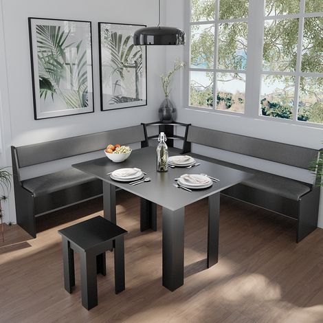 Eckbankgruppe Roman, Schwarz, 210 x 41.5 cm mit Tisch, Vicco