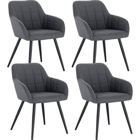 Woltu – Lot de 4 chaises de salle à manger – Chaise en lin et métal – Dimensions 49x43x81cm – Couleur gris foncé – Confort optimal et design moderne