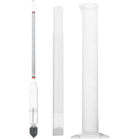 Kit hydromètre, éprouvette graduée, densimètre, verre borosilicaté, brassage, vinification, laboratoire (1/5)