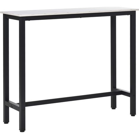 Table haute cuisine mange-debout 120x40x100 cm blanc aspect marbre acier