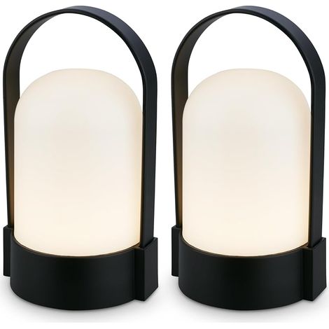- Lot de 2 lampes de table LED sans fil avec commande tactile, intensité réglable par paliers, batterie remplaçable, lampe de chevet sans fil, salon, camping, extérieur, 8,5x8x15,5 cm, noir (1/5)