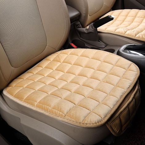 Coussins de siège auto - Coussins imperméables, tapis de conduite d'hiver chauds et antidérapants Coussins de siège confortables, base en caoutchouc (beige)