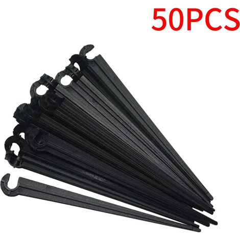 (50 pièces) 50 piquets de support pour tuyau d'irrigation goutte à goutte, tiges fixes en forme de C, supports pour tuyaux d'irrigation goutte à goutte de 4/7 mm à insérer dans le sol (1/5)