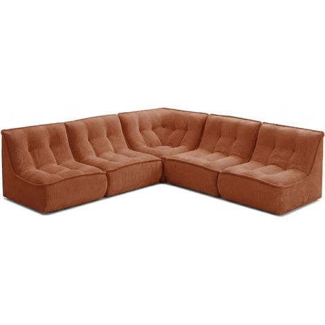 Canapé d'angle modulable 5 places L250 cm en velours côtelé terracotta - Lizy (1/5)