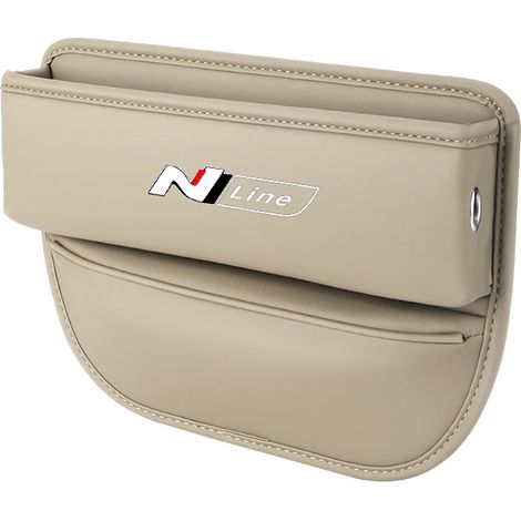 (Ligne N - Beige) Boîte de rangement pour siège auto Hyundai N Line Sonata Elantra, porte-gobelet, porte-téléphone et clés, accessoire intérieur en cuir (1/5)