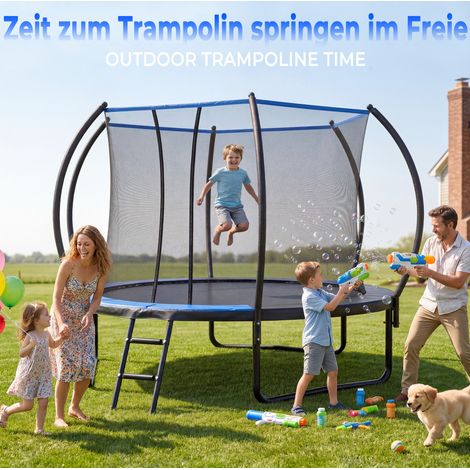 Rundes Trampolin 305 cm mit Sicherheitsnetz und Leiter, EN 71-14, CE, Schwarz-Blau OKMYHOME (1/5)