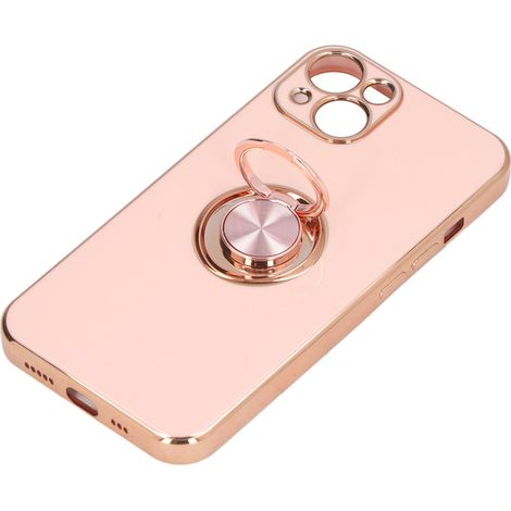 Étui pour iPhone 13 avec anneau de support plaqué or rose pailleté, ultra fin et flexible en TPU, rose clair.