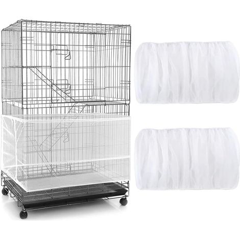 2 PiècesCouverture de Cage à Oiseaux, Blanc, Housse de Protection en Maille, Ajustable Attrape Graine, Filet de Perroquet en Maille de Nylon, Couvre Jupe Guard pour Cage Rondes Carr (1/5)