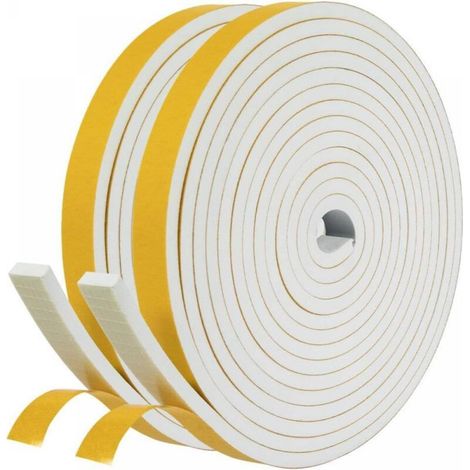 Bandes d'étanchéité adhésives pour portes d'entrée et fenêtres, bandes d'étanchéité isolantes en mousse de caoutchouc 5 m, total 10 m, blanc (1/4)