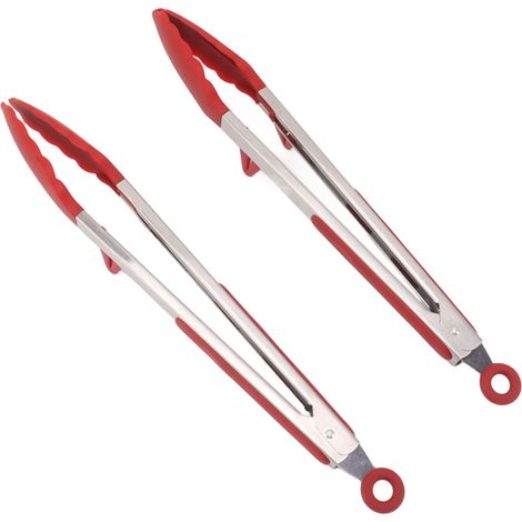 12-Zoll-Grillzange mit Silikonspitze, lange Edelstahl-Grillzange mit Verriegelung, Rot (1/5)