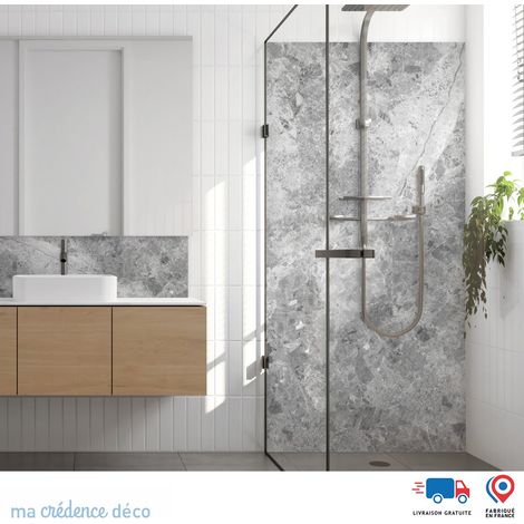 Panneau de douche : Marbre de Velletri - Couleur Gris platine - Alu composite - 90 - 245 (1/3)