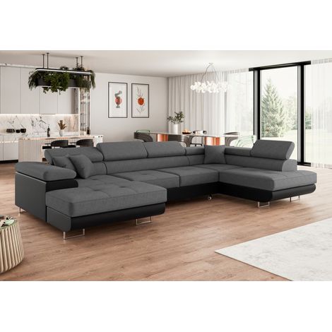 Tendencio – Canapé d'angle convertible en U avec têtières réglables – Mousse T-2844 haute densité – Longueur 345 cm – Surface de couchage 270 x 125 cm (1/2)