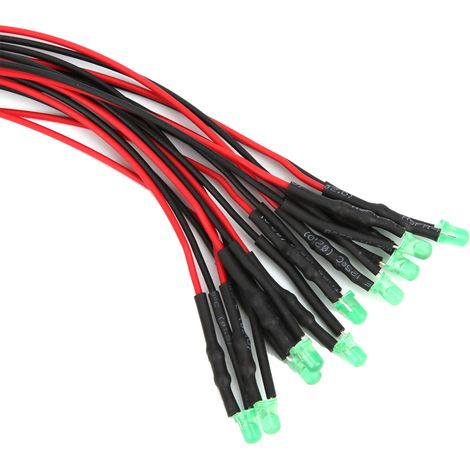 100 LED 12V avec fil, tête ronde, haute luminosité, perles LED à branchement direct, 20 cm de long, 3 mm d'épaisseur, couleur verte. (1/5)