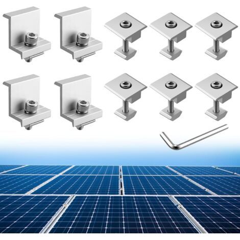10 Supports Panneau Solaire, 4 Pinces Z, 6 Pinces T, Aluminium, Toit, Camping-Car (1/5)