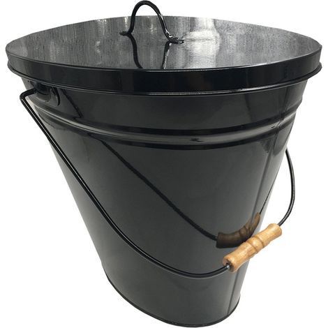 Ascheeimer mit Deckel oval schwarz 38x26x35cm verzinkt Kohleeimer Aschebehälter