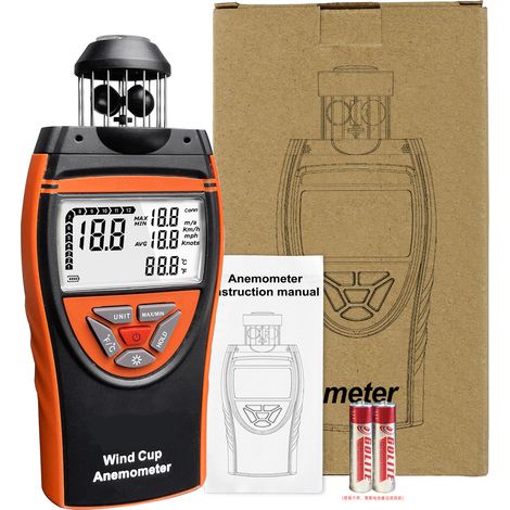 Digitales Anemometer, 4-Tassen-Windgeschwindigkeitsmesser 0,7–42 m/s, tragbares Anemometer misst MAX/MIN/AVG Windgeschwindigkeit und Temperatur (℃/℉), Luftstromanzeige mit Kompass für Drohnen, Segeln,