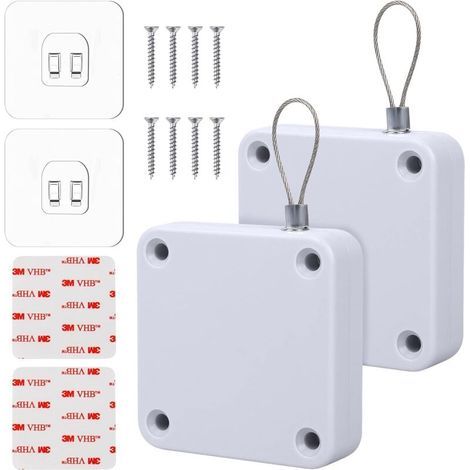 Cierrapuertas automático de 2 piezas, cierrapuertas automático con sensor, con cable sin necesidad de taladrar, fuerza de tracción de 1200 g, el cierrapuertas se adapta a la mayoría de las puertas. (1/4)