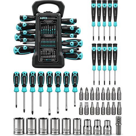 Ensemble de tournevis et douilles 44 pièces, tournevis de précision, porte-embouts magnétique, embouts et 25 mm – Plat, Croix, Étoile et Multi-empreinte pour usage domestique et professionnel (1/5)