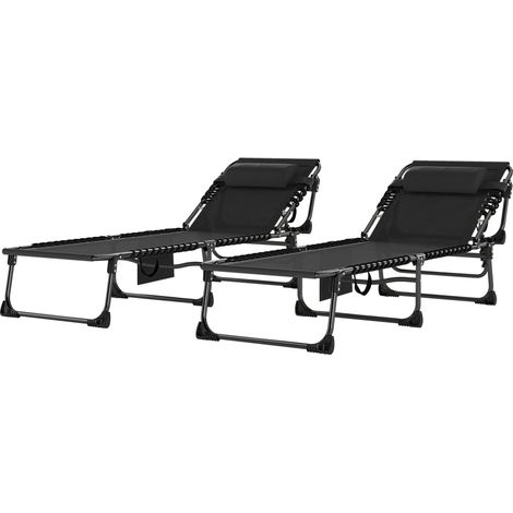 klappbare, verstellbare Gartenstühle mit 5 Positionen und Kissen, 57 x 200 x 38 cm, Schwarz