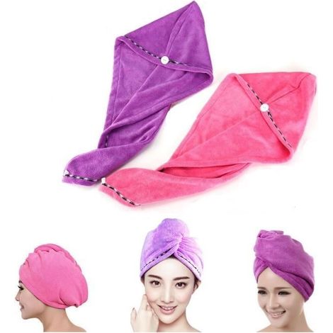 Serviettes turban microfibres 2 pcs - séchage cheveux - rose et violet 25 x 70 cm (1/4)