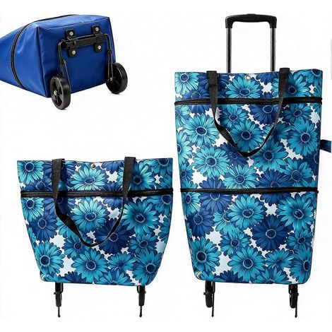 Chariot de courses pliable 2 en 1 - Chariot à sacs pliables avec roulettes pour faire les courses, aller au marché ou camper (1/5)