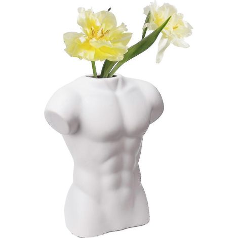 Vase en céramique en forme de torse masculin, pot de fleurs original pour plantes succulentes, mini-ornement pour la maison ou le bureau, 10 x 18 cm. (1/5)