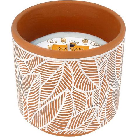 Candela di citronella in vaso di terracotta con motivo foglie 380 g - Devineau