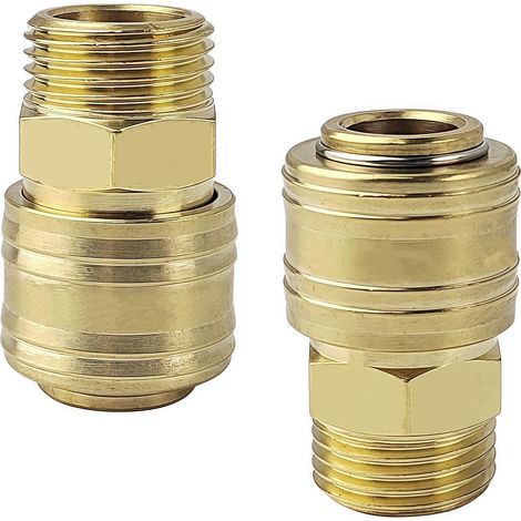 Lot de 2 raccords rapides pour air comprimé 1/2 Pouce en laiton, accessoires compresseur d'air, raccord rapide raccordement, une connexion des lignes d'air - (1/5)