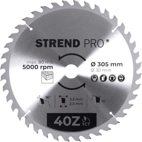 Sägeblatt Strend Pro TCT 305x3.2x30/20 mm 40Z, für Holz, Kreissägeblatt, HM-Blätter
