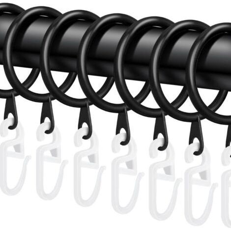 Lot de 40 Anneaux Métal avec Crochets Rideaux Douche, Sol au Plafond, Diamètre 30mm (Noir) (1/5)