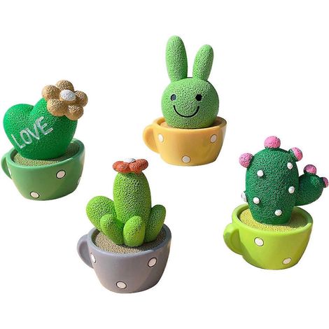Lot de 4 plantes en pot décoratives mignonnes en forme de cactus, aux couleurs vives, pour la décoration de la maison ou du bureau. (1/5)