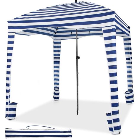 COSTWAY Sombrilla Playa con Pared Lateral Desmontable, 183 X 183 CM, Altura Ajustable 3 Niveles, Parasol Jardin con Bolsa De Transporte, 8 Sacos De Arena, Protección Solar para Exteriores